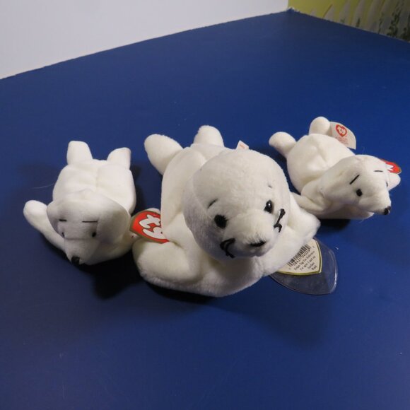 Seymour white seals ty beanie babies (1) large (2) small stuffed Animal plush - Picture 1 of 16